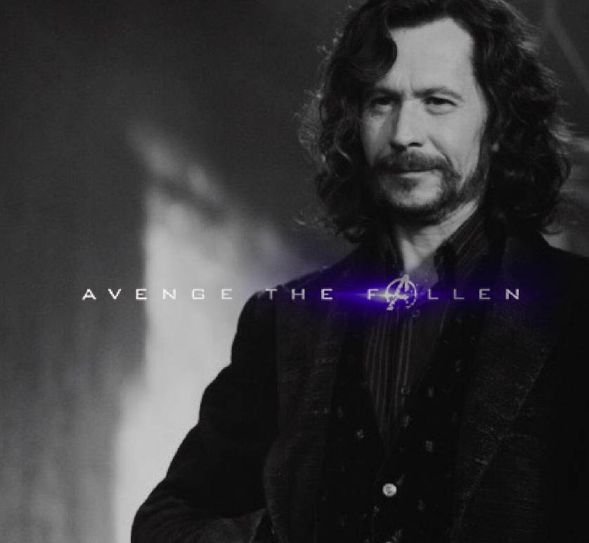 Avenge the Fallen meme with Sirius Black from Harry Potter: Avengers Endgame