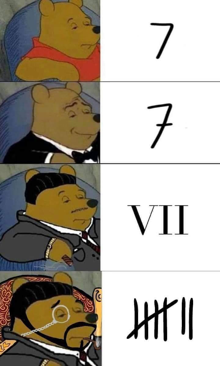 Tuxedo Winnie the Pooh memes with different versions of the number