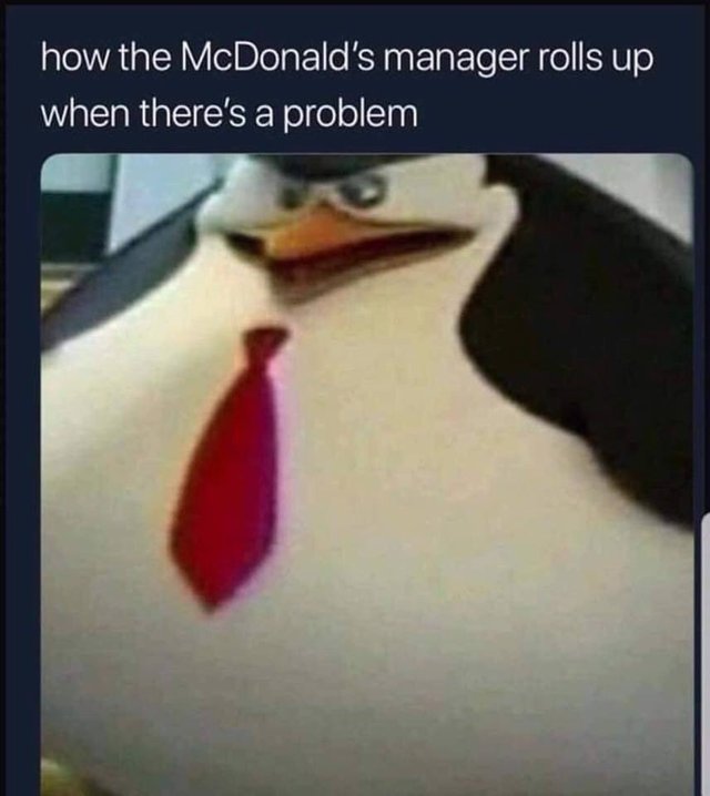 dank meme - mcdonald's manager rolls up - how the McDonald's manager rolls up when there's a problem