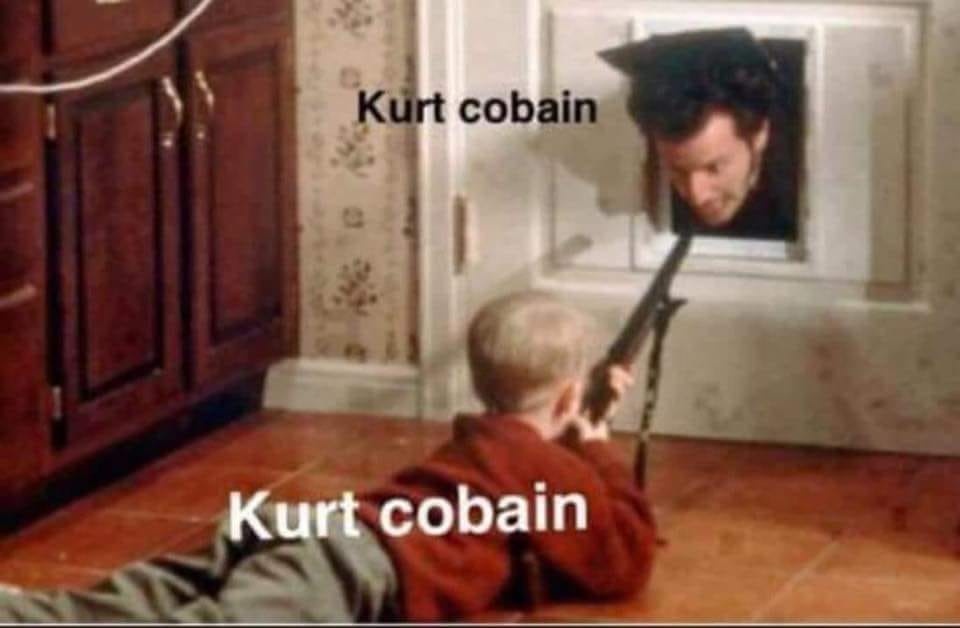 Kurt Cobain meme with a scene from Home Alone