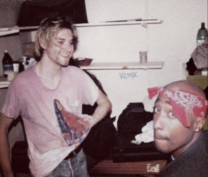 A photo of Kurt Cobain hanging out with 2pac in the early 90s