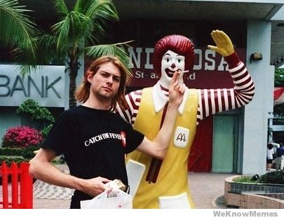 A photo of Kurt Cobain at a McDonalds in the 90's