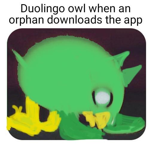 duolingo owl when an orphan downloads the app duolingo meme