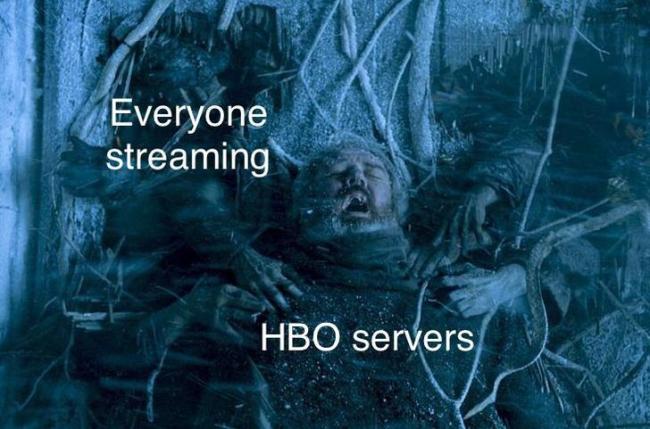 Game of Thrones Season 8 meme with Hodor as HBO servers holding the door aka everyone streaming.