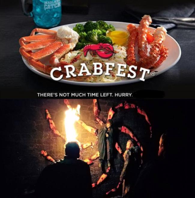 Game of Thrones crabfest meme with Ned Umber burning on the wall.