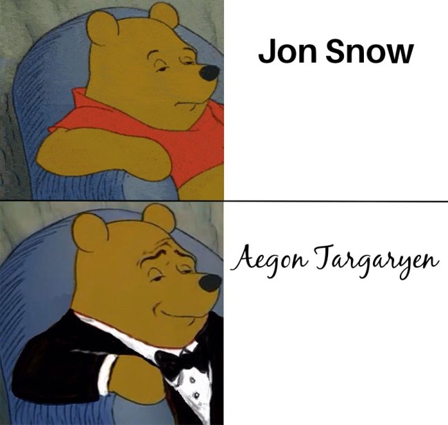 Jon Snow and Aegon Targaryen Winnie the Pooh meme from GOT Season 8