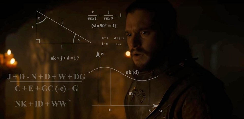 Jon Snow calculating meme from Game of Thrones Season 8 Episode 1.