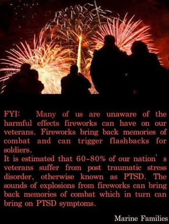 please remember that there are people out there who suffer from PTSD, and fireworks or loud gunshot like noises could send them into panic attacks.