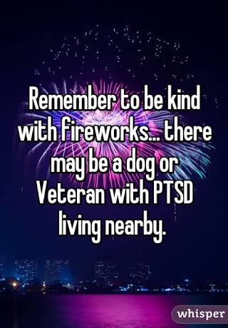 While youre getting ready to shoot off those awesome fireworks that you just bought, or getting ready to go and watch a fireworks show, please remember that for some, it may trigger flashbacks and make them feel like they are right back in the wars that they so valiantly fought in.