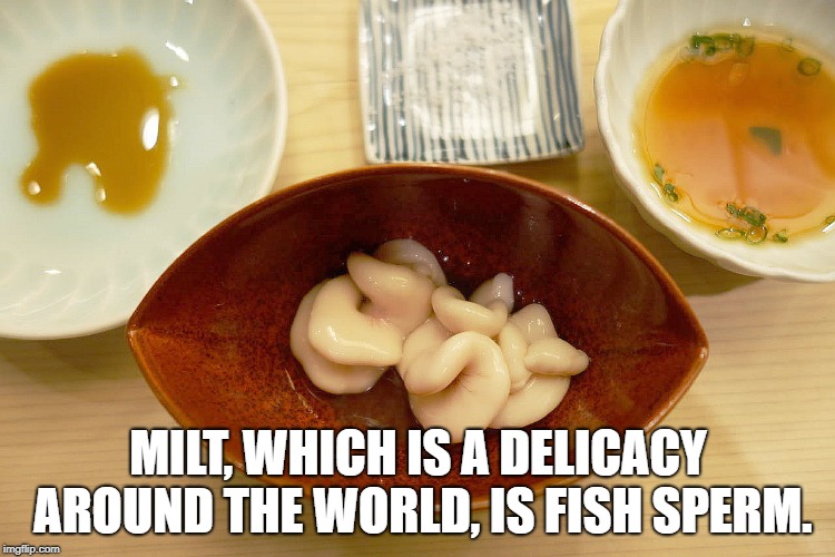 wtf facts - dish - Milt, Which Is A Delicacy Around The World, Is Fish Sperm. imgflip.com