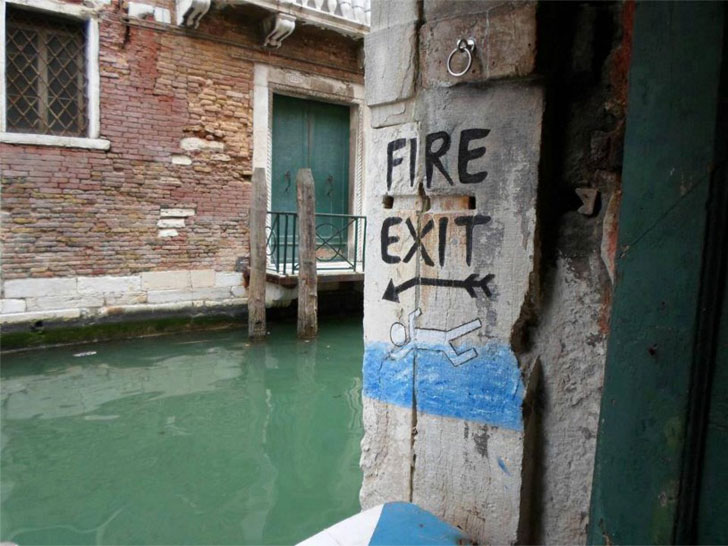 Fire exit that is basically jumping into water