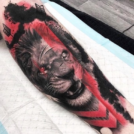 tattoo lion trash polka