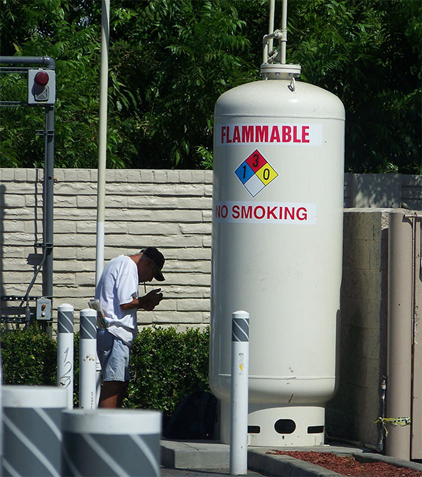 seconds before disaster safety fail - Flammable 10 No Smoking