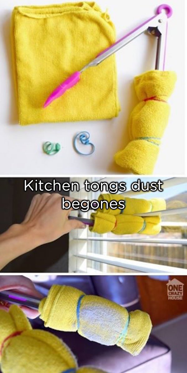 cleaning tips and hacks - Kitchen tongs dust begones One Crazy House