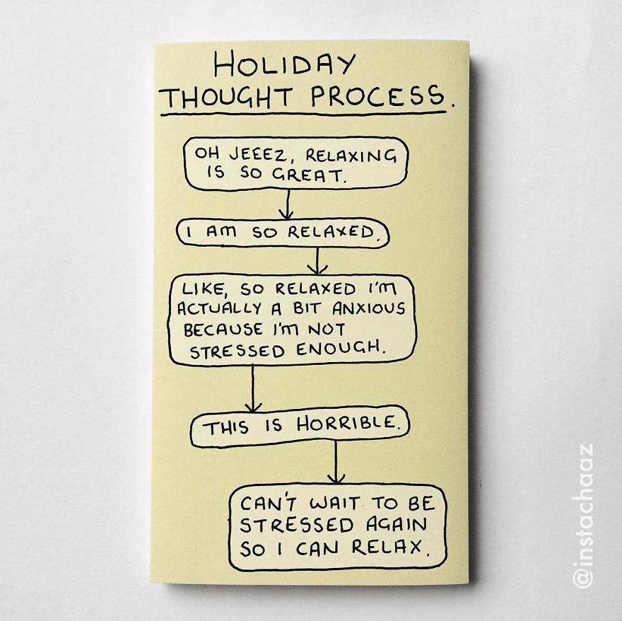 insta chaz drawings - Holiday Thought Process Oh Jeeez, Relaxing 15 So Great. I Am So Relaxed , So Relaxed I'm Actually A Bit Anxious Because I'M Not Stressed Enough. This Is Horrible. Can'T Wait To Be Stressed Again So I Can Relax