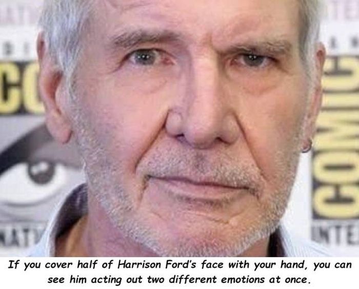 harrison ford half face - Tacomic If you cover half of Harrison Ford's face with your hand, you can see him acting out two different emotions at once.