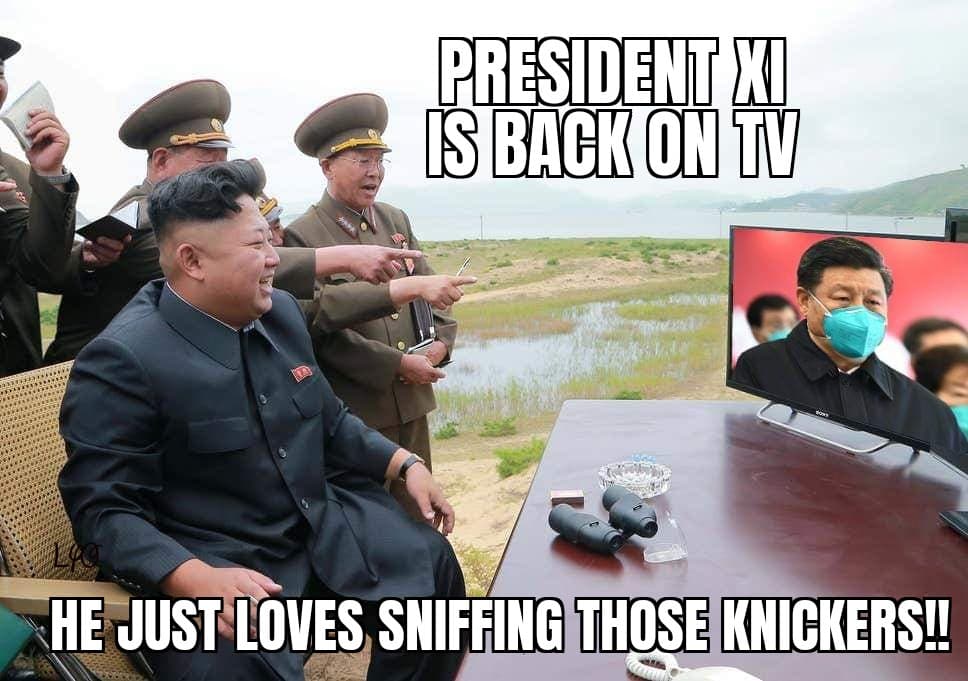 kim jong un laughing at tv - President Xi Is Back On Tv He Just Loves Sniffing Those Knickers!!