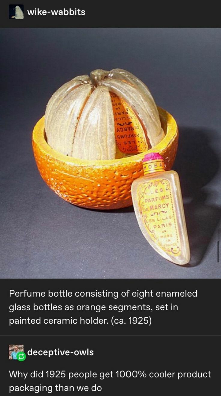 perfume orange - wikewabbits va X80 Sw $3 Mosa Les Parfums De Marcy Les Lilas Paris Perfume bottle consisting of eight enameled glass bottles as orange segments, set in painted ceramic holder. ca. 1925 deceptiveowls Why did 1925 people get 1000% cooler pr