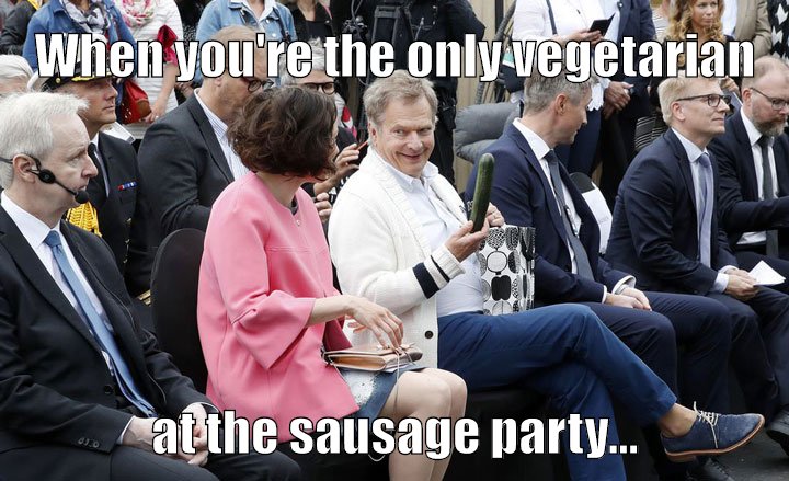 When you're the only vegetarian at the sausage party...