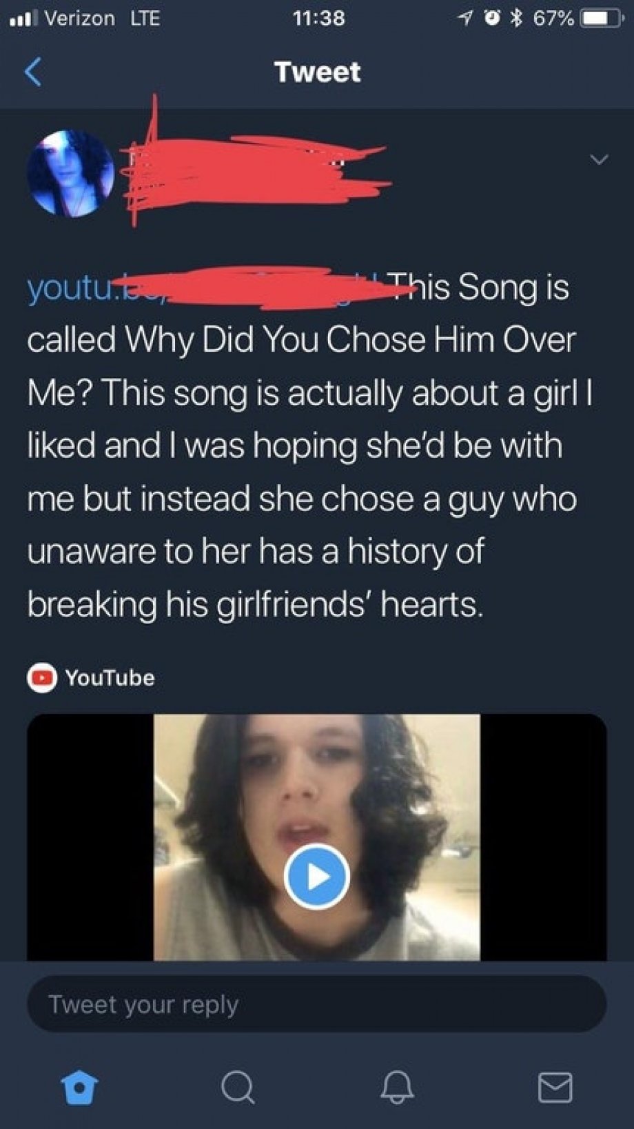 she chose him over me - 11 Verizon Lte 10% 67% Tweet youtu.com This Song is called Why Did You Chose Him Over Me? This song is actually about a girl I d and I was hoping she'd be with me but instead she chose a guy who unaware to her has a history of brea