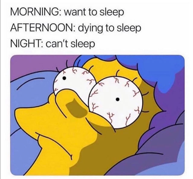 cant sleep meme - Morning want to sleep Afternoon dying to sleep Night can't sleep