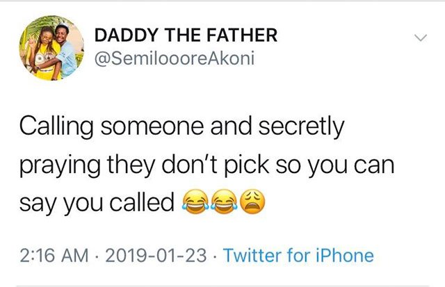 point - Daddy The Father Calling someone and secretly praying they don't pick so you can say you called a Twitter for iPhone