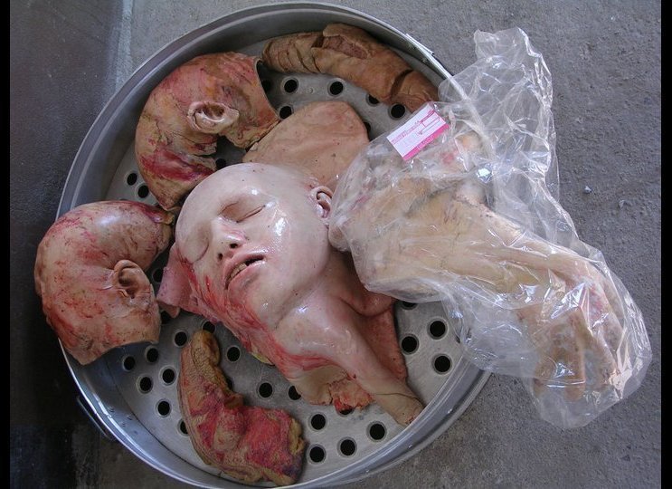 All that baking exposure growing up has been a clear influence, but his artistic need to see things a little differently definitely flared up as he created the tacitly named “Body Bakery” – brutally, gruesomely, almost unbelievably realistic looking sculptures of dismembered human body parts sculpted entirely from bread."