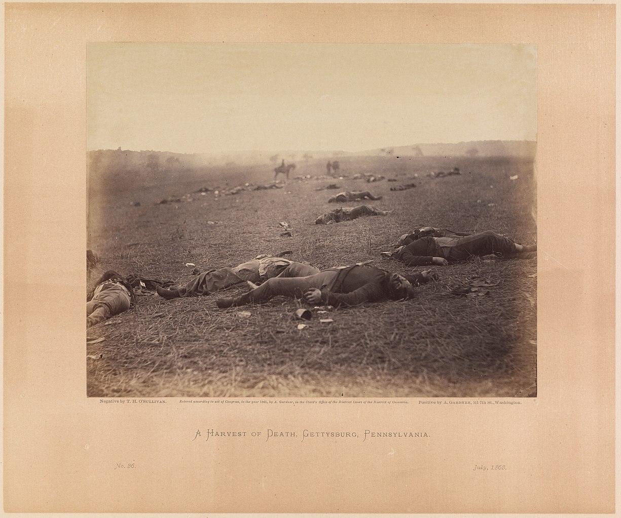 Photograph of the rotting dead awaiting burial after the Battle of Gettysburg