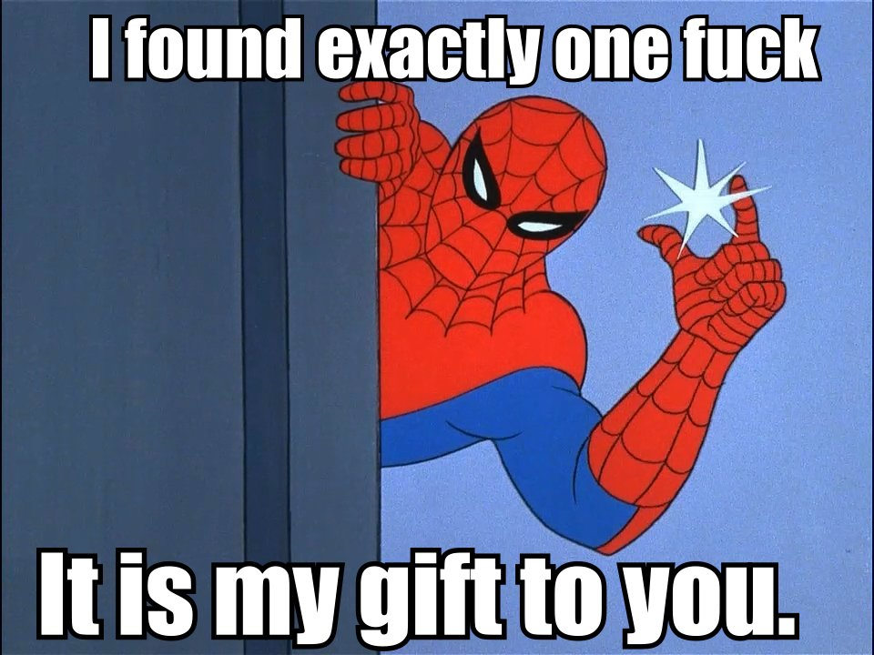 Spiderman giving a fuck happy birthday meme