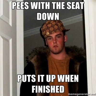 Pees with the toilet seat down, puts it up when finished