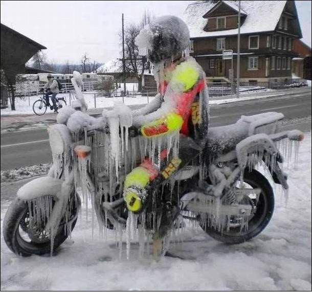 riding motorcycle in winter