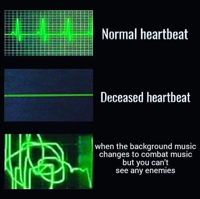 funny picture about skyrim you cannot fast travel when enemies - Normal heartbeat Deceased heartbeat when the background music changes to combat music but you can't see any enemies