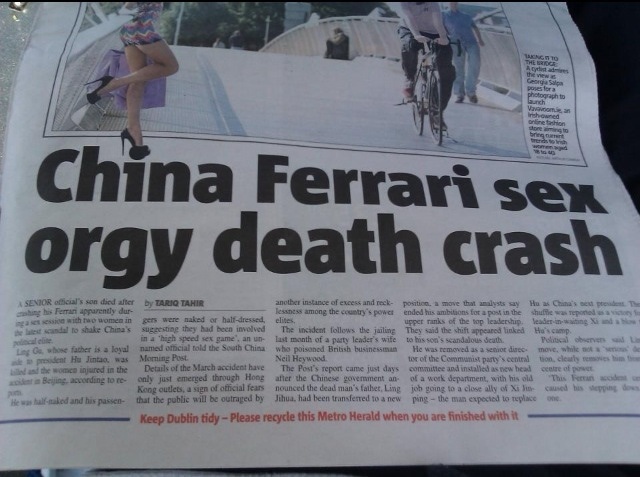 funniest headlines of all time - photograph to online fashion China Ferrari sex orgy death crash Senior oficial's son died after by Tariq Tahir another instance of excess and rock position move that analysts say H as China's The in his Fernant apparently 