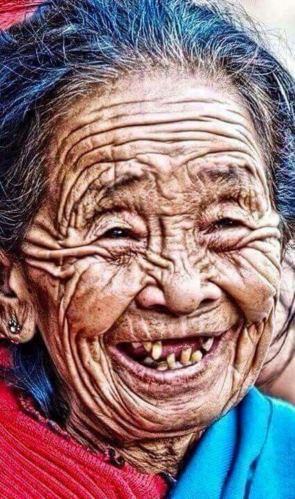 wrinkles old grandma laughing