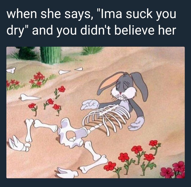 african big chungus - when she says, "Ima suck you dry" and you didn't believe her