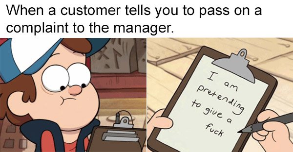 cartoon taking notes gif - When a customer tells you to pass on a complaint to the manager. I pretending am to give a fuck