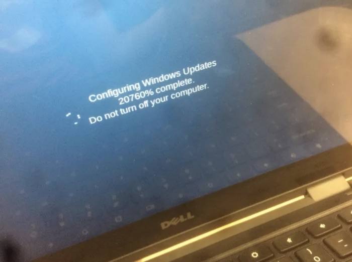 bad luck people having a worse day than you windows - Configuring Windows Updates 20760% complete. Do not turn off your computer.