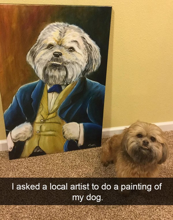 painting of dog smiling - I asked a local artist to do a painting of my dog.