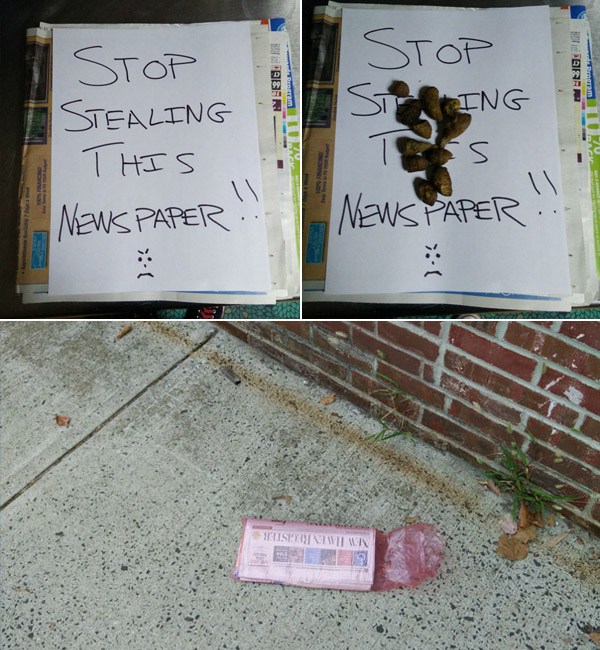 signage - Stop Ber Stop Stealing This News Paper Stating T'S News Paper Tistiwiwn
