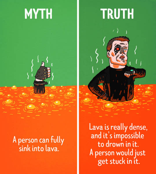 myth about lava and how you'd just get stuck in it and would not sink into it