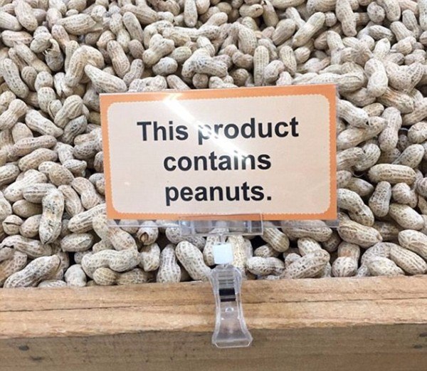 obvious sign - This product contains peanuts.