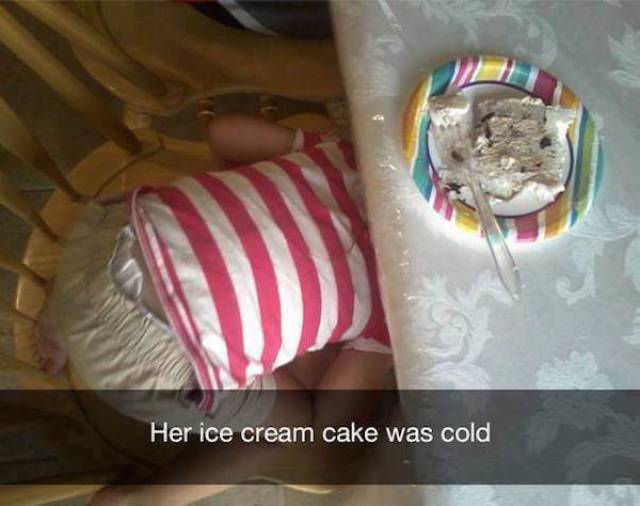 Her ice cream cake was cold