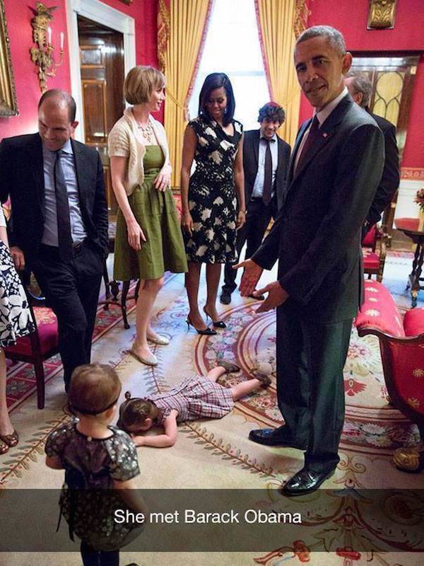 toddler throwing fit - She met Barack Obama