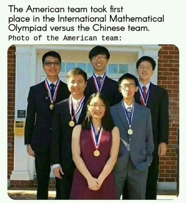 american team won mathematics competition - The American team took first place in the International Mathematical Olympiad versus the Chinese team. Photo of the American team