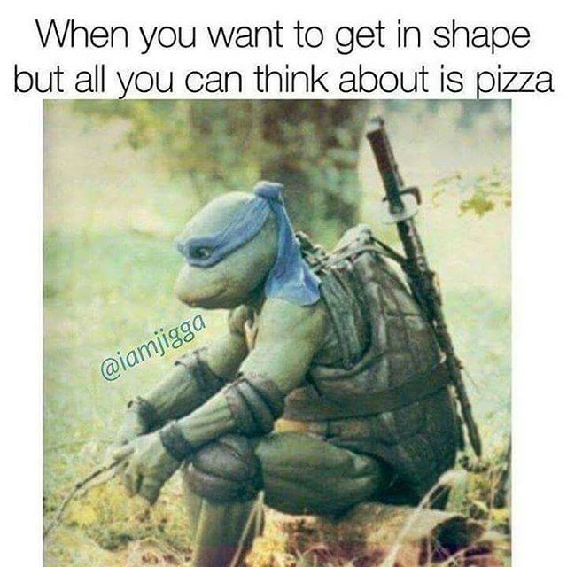 meme -leonardo 1990 tmnt movie - When you want to get in shape but all you can think about is pizza