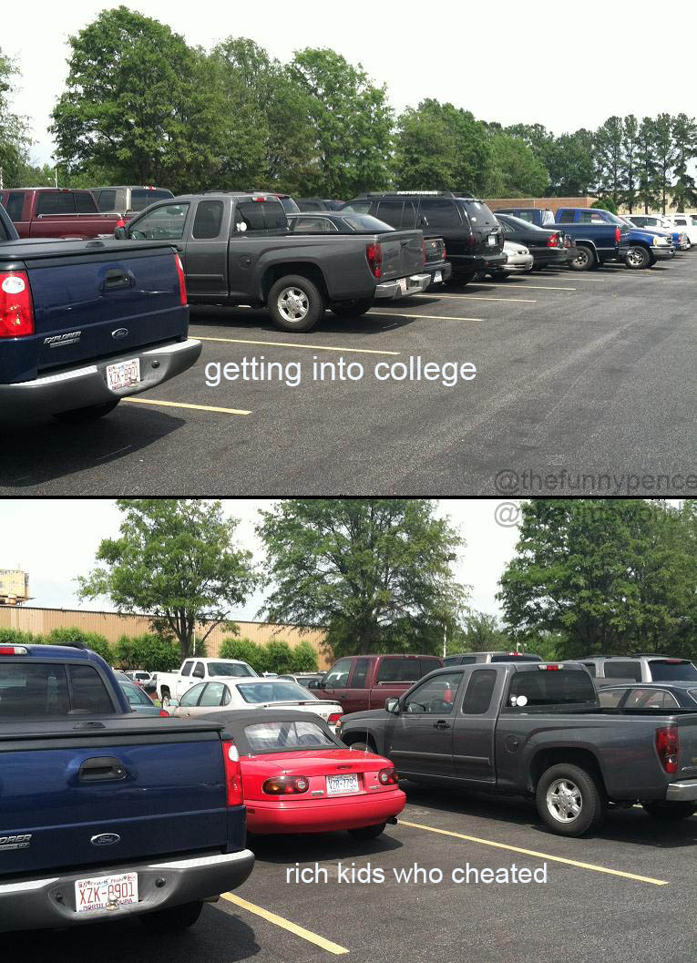 small car parking meme - getting into college aus Tal Er rich kids who cheated Xzk8901