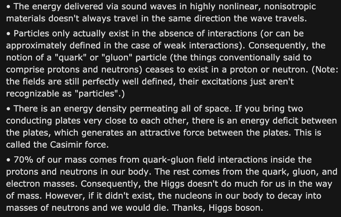 Facts About The Universe - angle - The energy delivered via sound waves in highly nonlinear, nonisotropic materials doesn't always travel in the same direction the wave travels. Particles only actually exist in the absence of interactions or can be approx