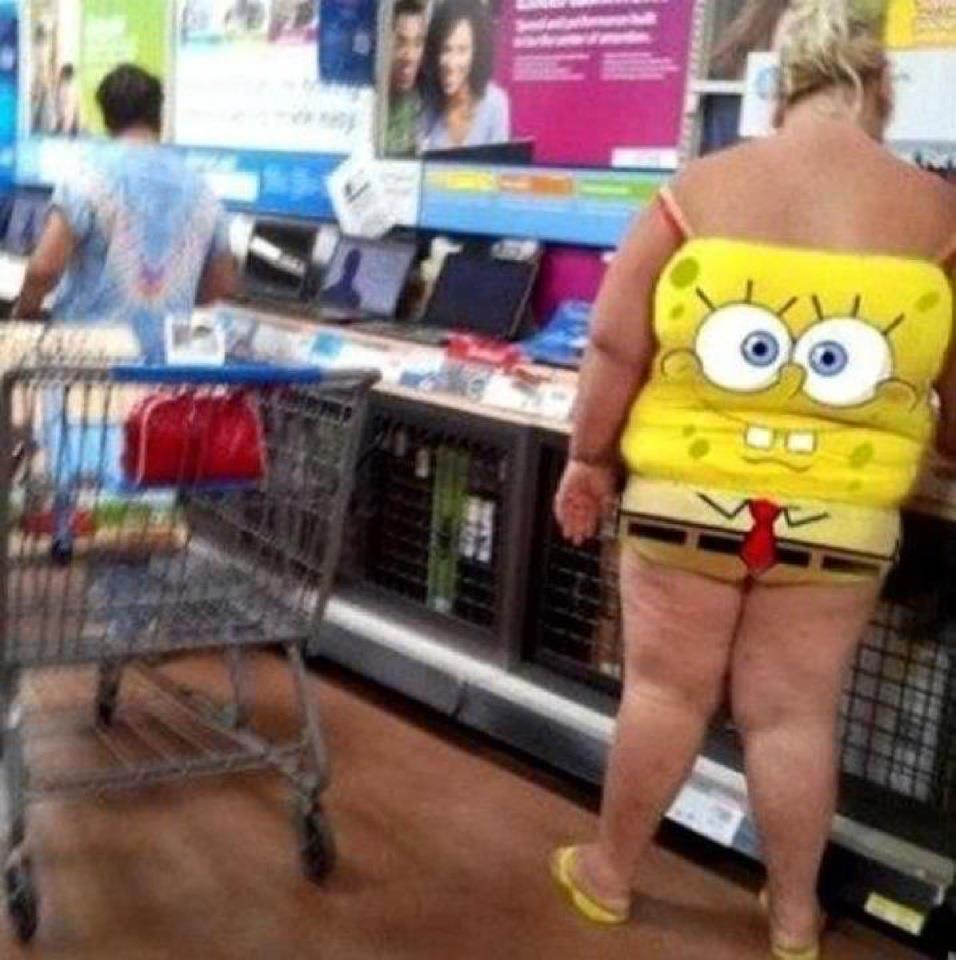 Over-weight woman wearing Sponge Bob outfit 
