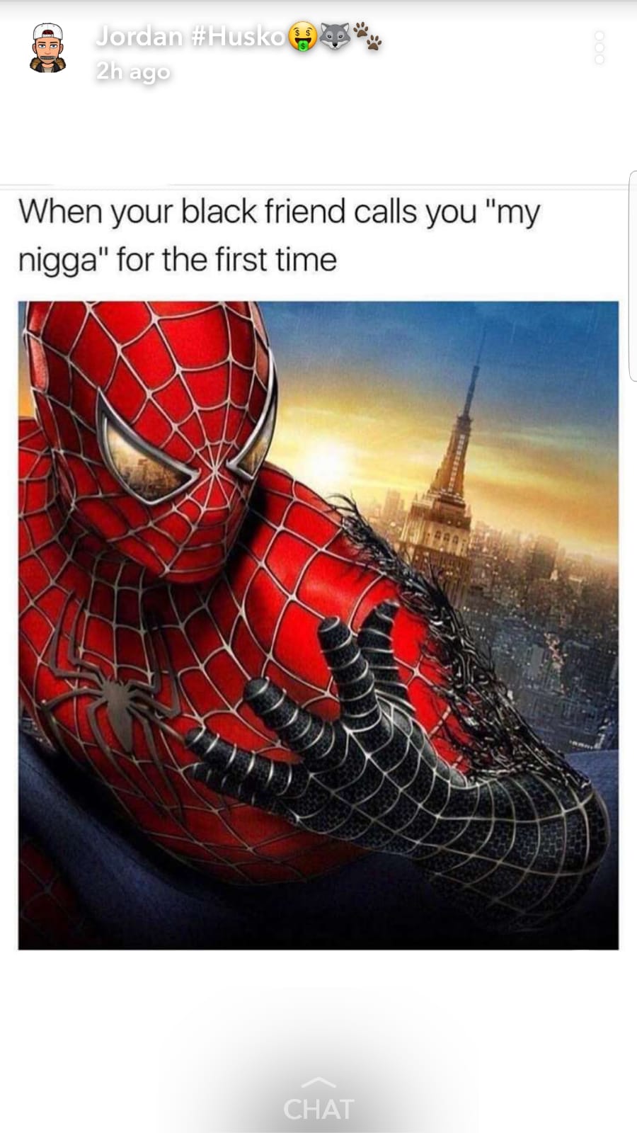 Spiderman meme about how it feels when a black friend calls you nigga
