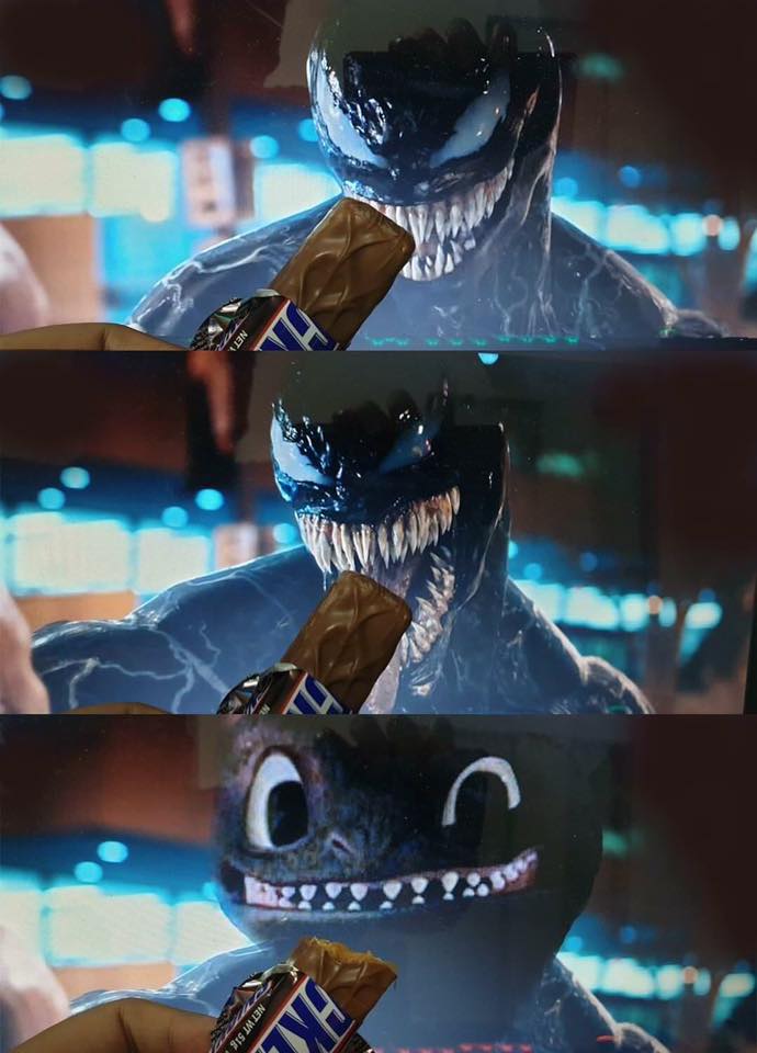 Venom eating snickers meme